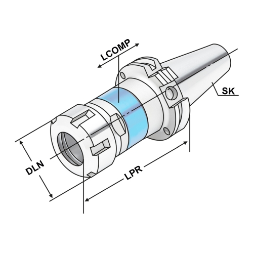 Gewindeschneidfutter für Synchronisation SK40 - M3-M33 (ER40) - 120 DIN 69871 AD/B