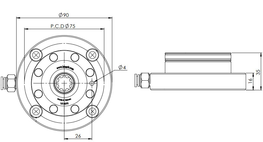 INNGRIT Spanntopf mit Flansch Ø 62 mm, pneumatisch, mit Indexierbohrung