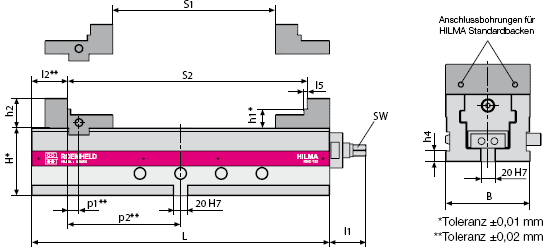 technische Zeichnung Hilma Hydro-Maschinenschraubstock KNC