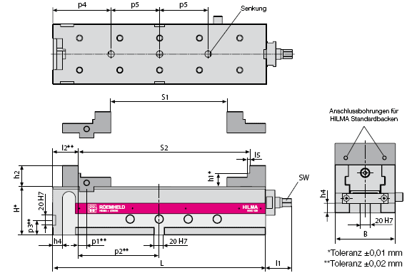 technische Zeichnung Hilma Hydro-Maschinenschraubstock KNC Universal