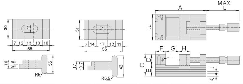 technische Zeichnung Hydraulik-Schraubstock PGV