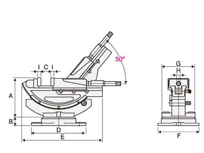 technische Zeichnung mechanisch hydraulischer Schraubstock HHY